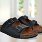 Black Leather Sandal Slip-on Casual Leather Flats For Men