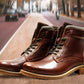 Brown Genuine Leather Men's Lace-up Boots For Casual & Party Wear