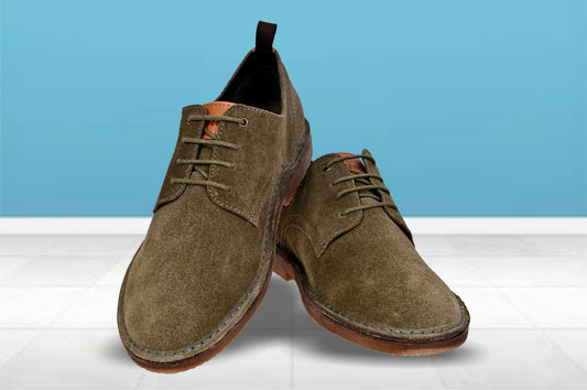 Olive Suede Men's Formal Lace-Up Shoes with Memory Foam Comfort