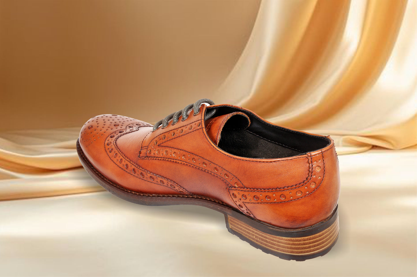 Tan Genuine Leather Lace-Up Shoes For Men