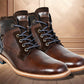 Brown Leather Textured Mid Top Biker Boots