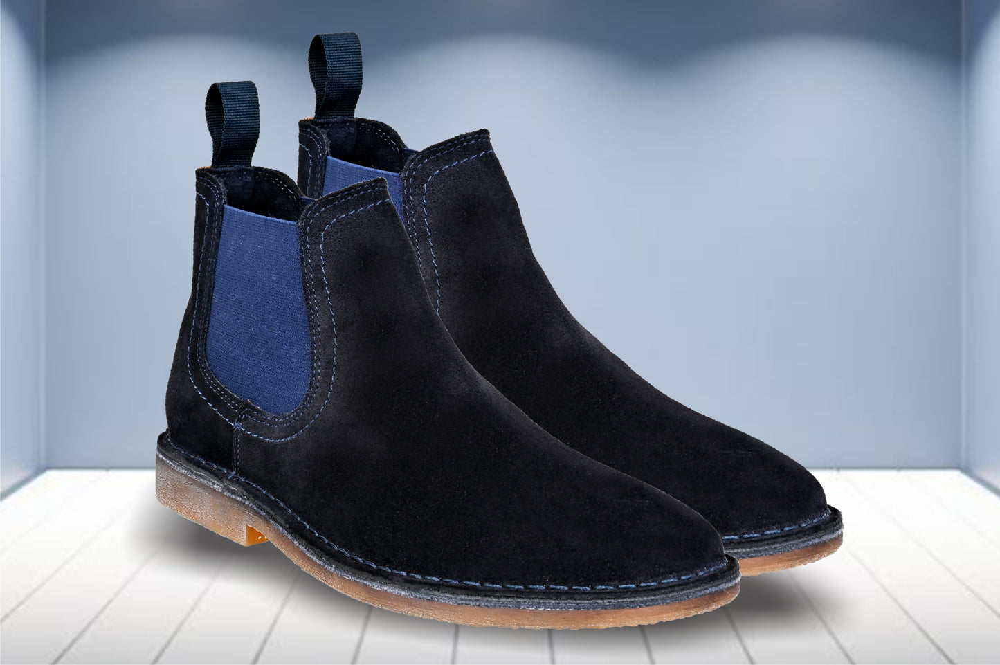 Navy Suede Chelsea Boots For Men