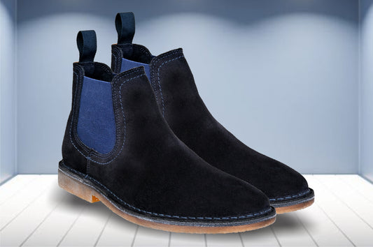 Navy Suede Chelsea Boots For Men