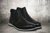 Black Leather Round Toe Mid Top Chelsea Boots