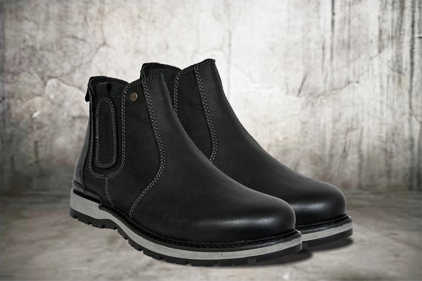 Black Leather Round Toe Mid Top Chelsea Boots