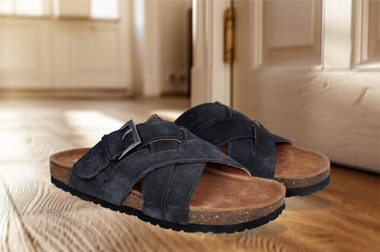 Navy Suede Slip-on Sandal Casual Flats  For Men