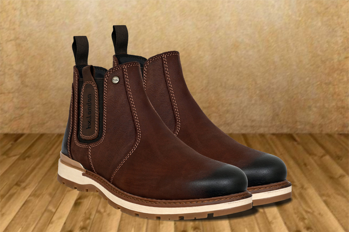 Brown Leather Round Toe Mid Top Chelsea Boots