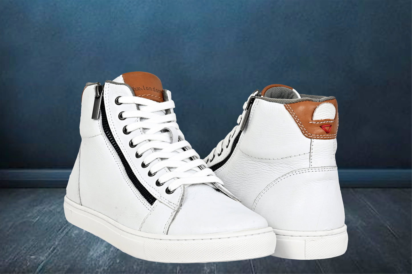 White Genuine Leather Ankle Sneakers for Men
