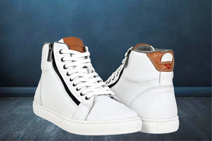 White Genuine Leather Ankle Sneakers for Men