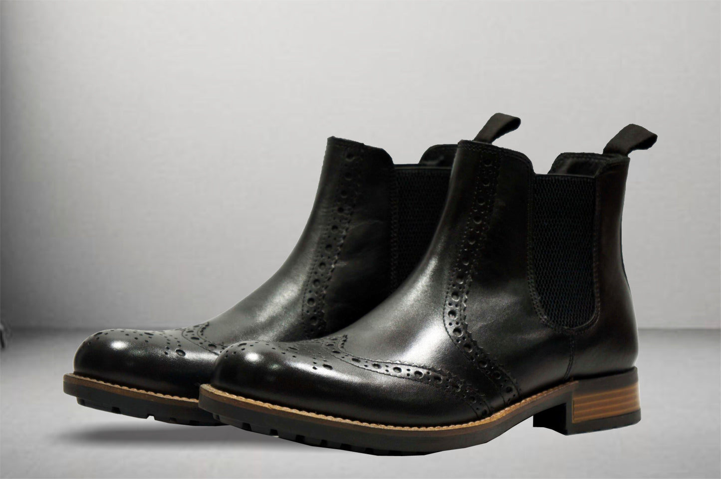 Black Genuine Leather Men's brogue Chelsea Boots For Casual
