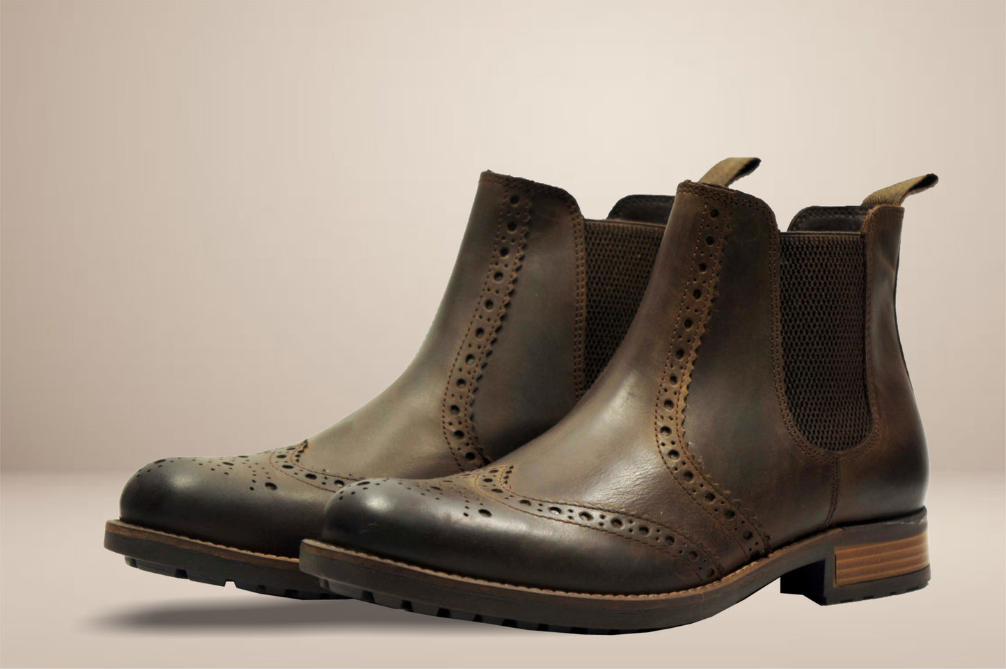Brown Genuine Leather Men's brogue Chelsea Boots For Casual