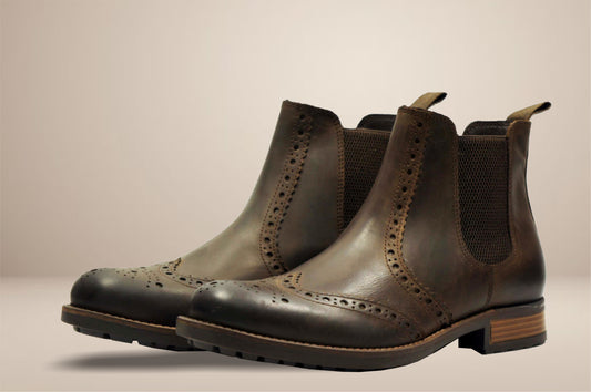 Brown Genuine Leather Men's brogue Chelsea Boots For Casual