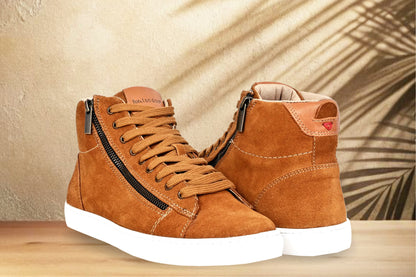 Camel Genuine Suede Leather Ankle Sneakers for Men