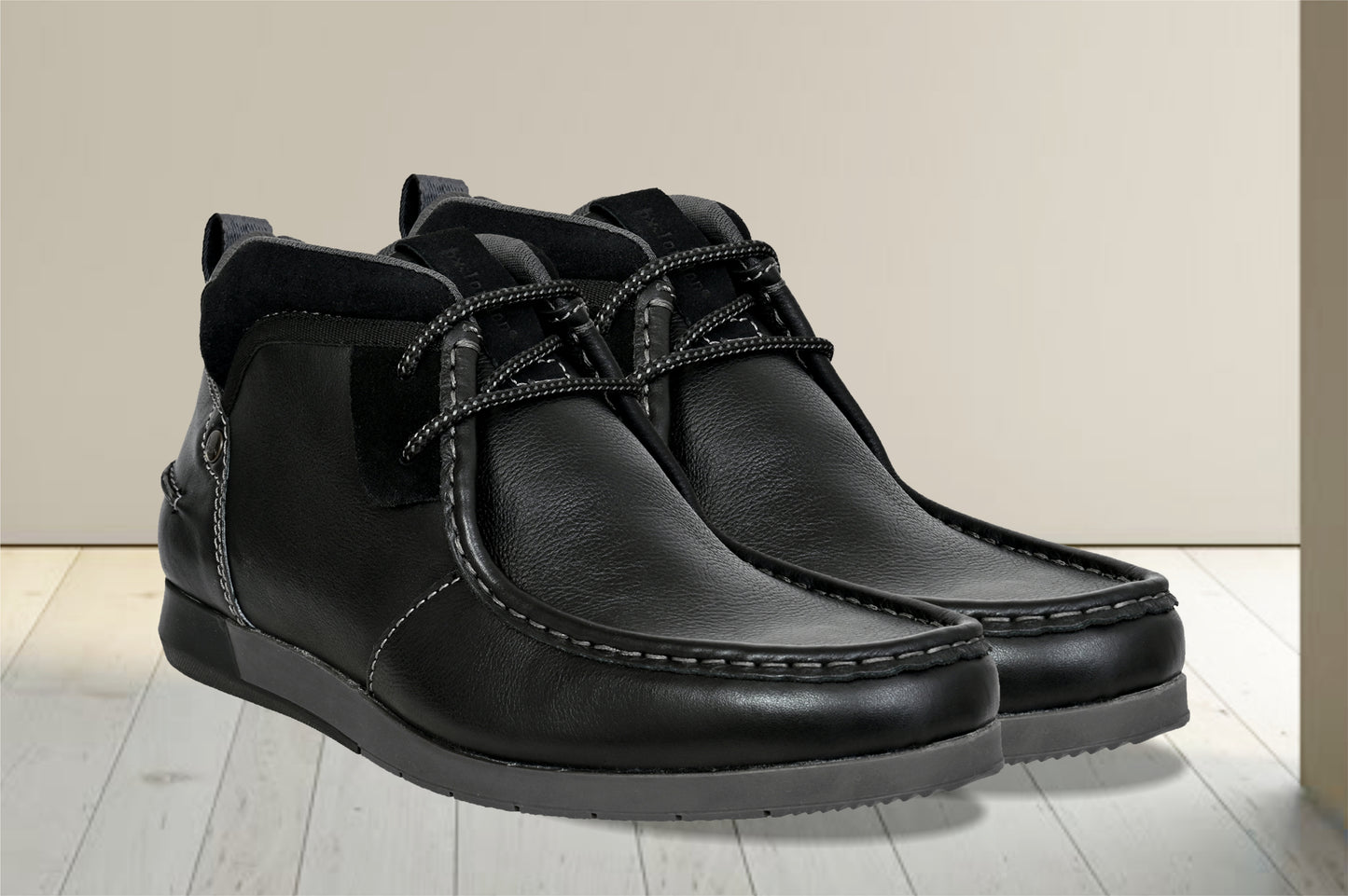 Black Leather Formal Lace-Up Chuckka Boots For Men