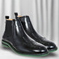 Black Brush-Off Leather Brogues Mid Top Blocked Heel Regular