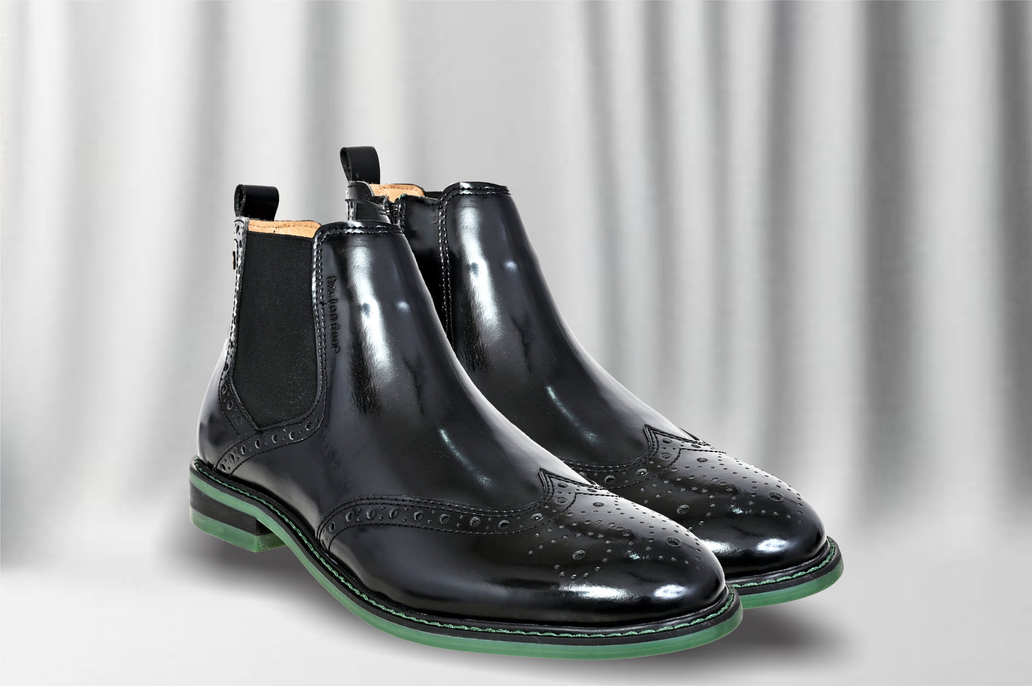 Black Brush-Off Leather Brogues Mid Top Blocked Heel Regular