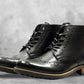 Black Genuine Leather Men's brogue lace-up boots for Casual Wear