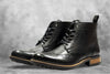 Black Genuine Leather Men's brogue lace-up boots for Casual Wear