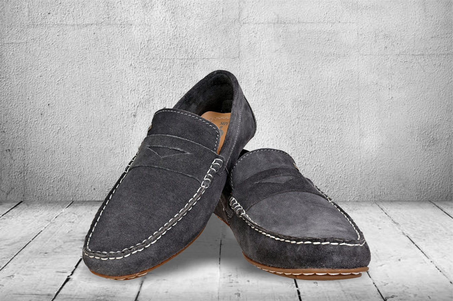 Dark Grey Suede Men's Formal Slip-On Driving Shoes with Memory Foam