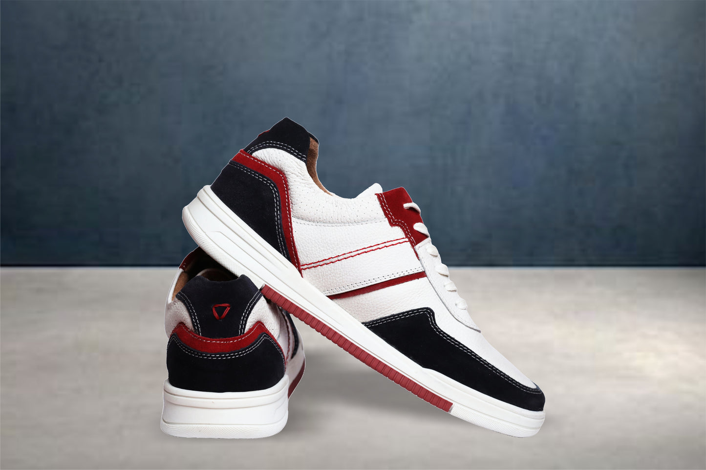 White & Blue leather Lace-up Sneakers for Men