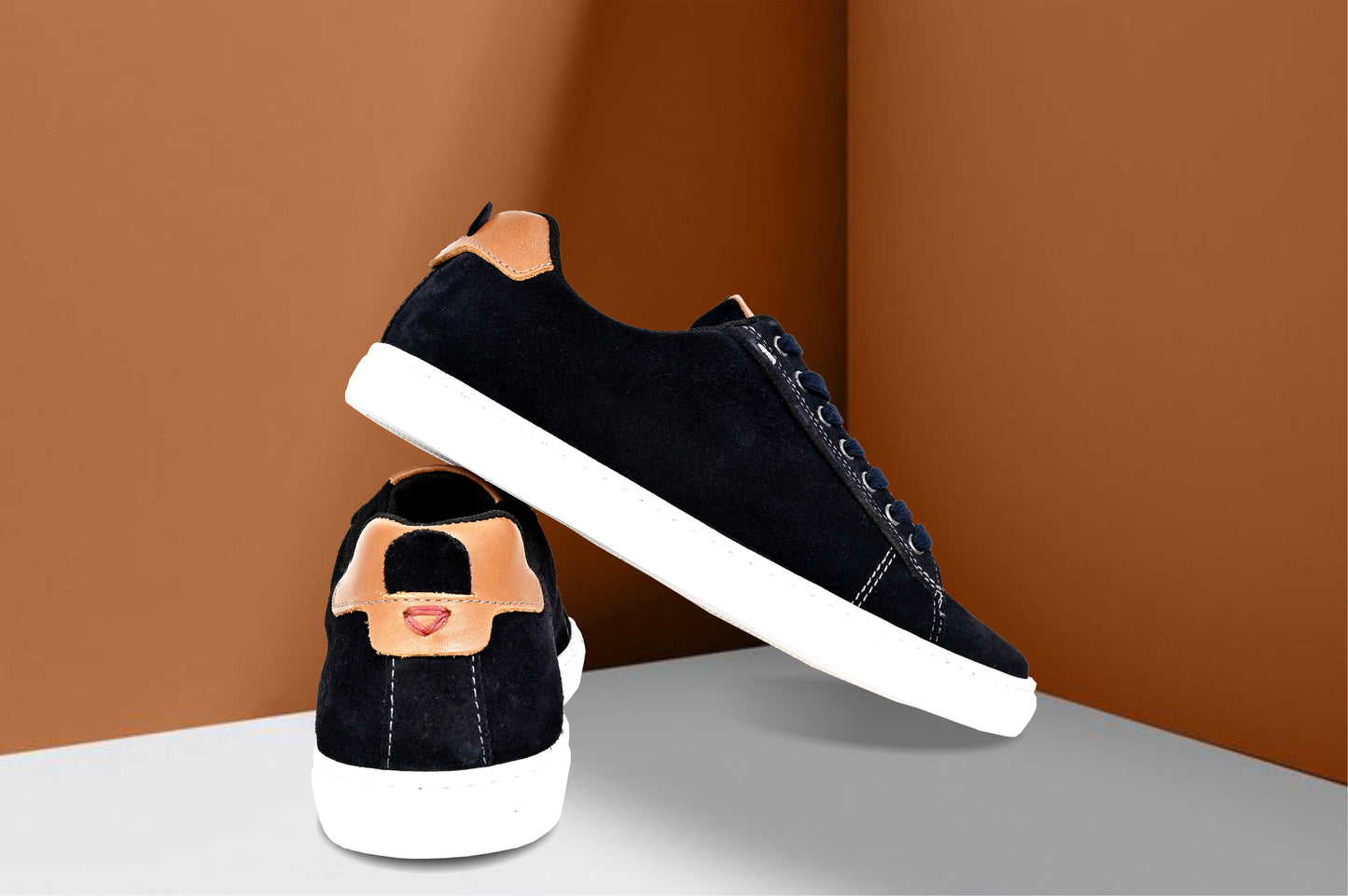 Navy Genuine Suede Leather Formal Lace-Up Sneakers For Men