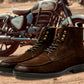Brown Genuine Suede Leather Biker Boots For Men