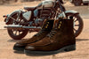Brown Genuine Suede Leather Biker Boots For Men