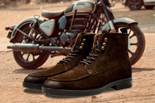 Brown Genuine Suede Leather Biker Boots For Men
