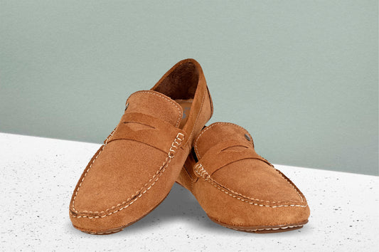 Camel Suede Men's Formal Slip-On Driving Shoes with Memory Foam