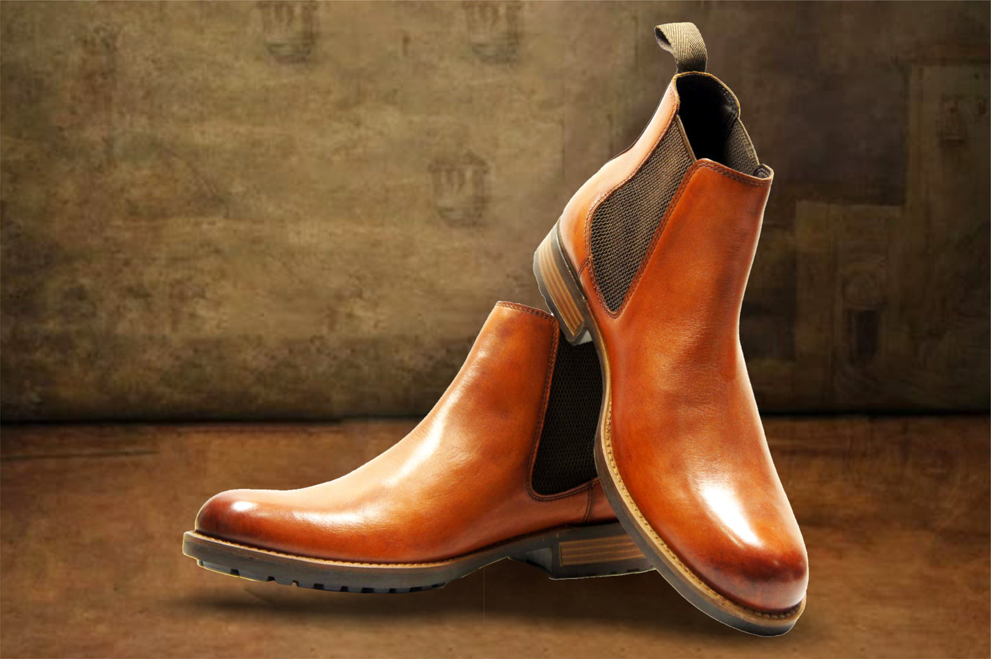 Tan Genuine Leather Men's Chelsea Boots For Casual & Party Wear