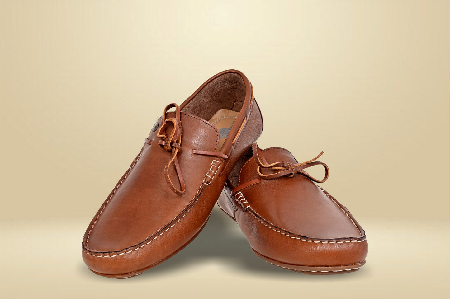 Tan Leather Lightweight Driving Shoes With Bows