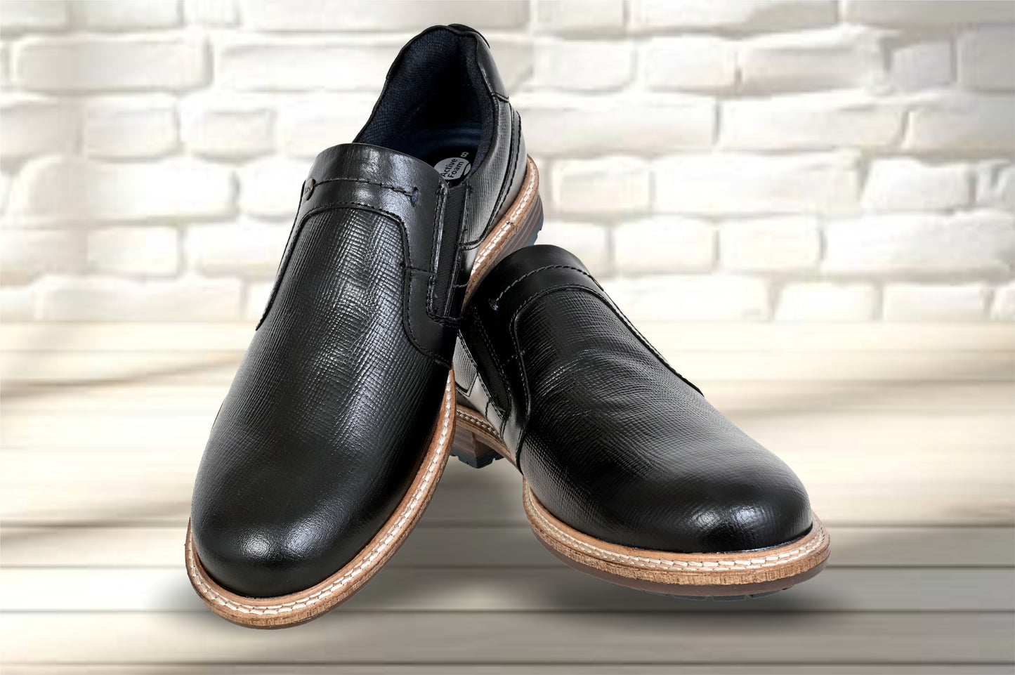 Black Leather Textured Formal Slip-On Shoes