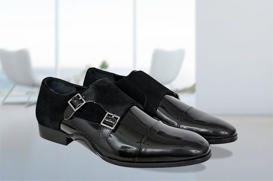 Black Patent Leather Double Strap Formal Monk Shoes