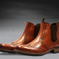 Tan Genuine Leather Men's brogue Chelsea Boots For Casual &