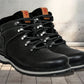 Black Leather Round Toe Mid Top Lace-Up Boots