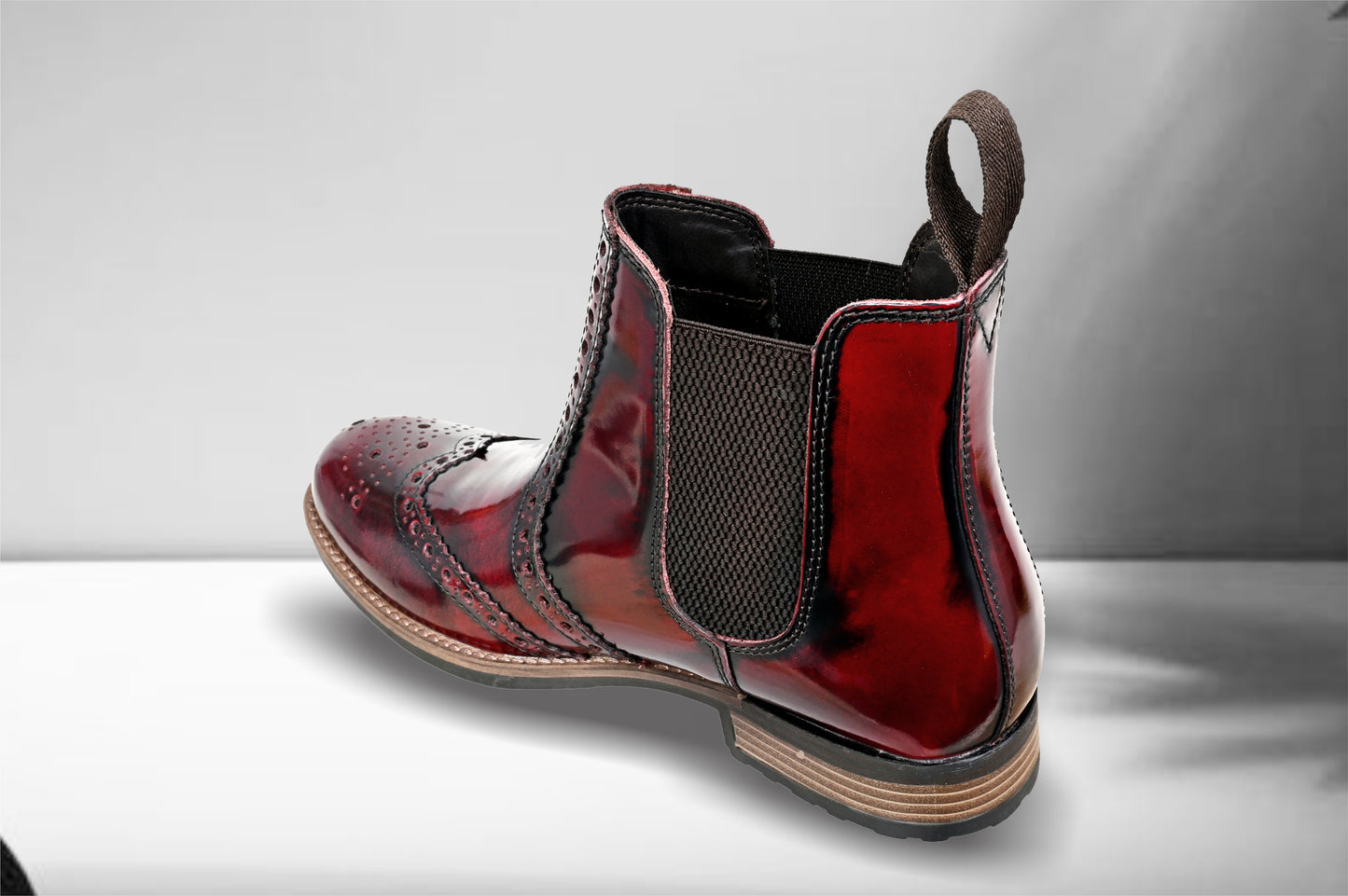 Burgundy Genuine Leather Men's brogue Chelsea Boots For Casual & Party Wear