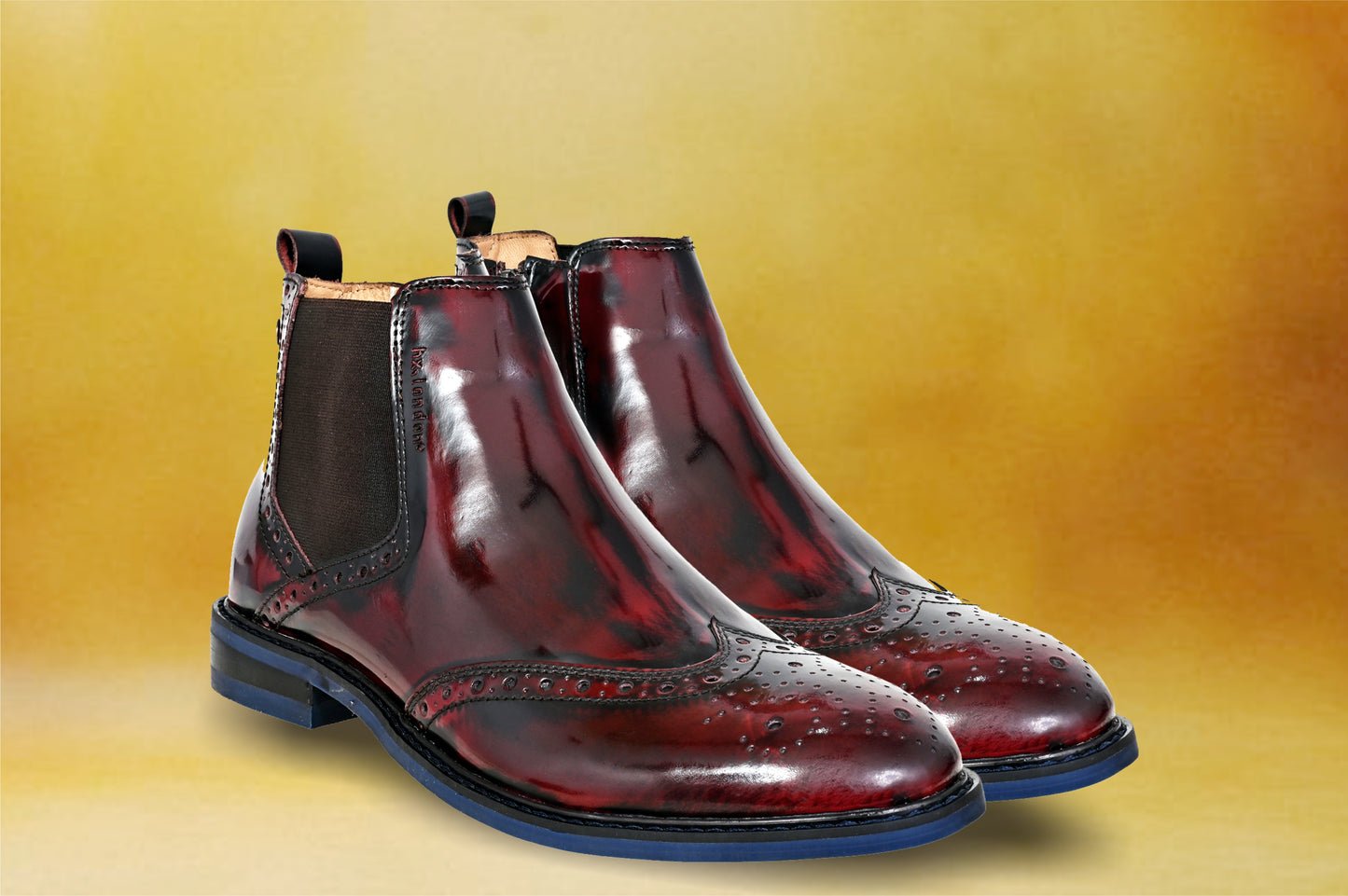 Cherry Brush-Off Leather Brogues Mid Top Blocked Heel Regular Boots
