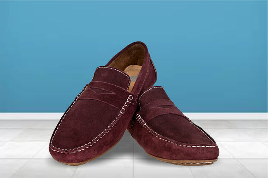 Burgandy Suede Men's Formal Slip-On Driving Shoes with Memory Foam