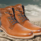 Tan Leather Textured Mid Top Biker Boots