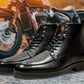 Black Genuine Leather Biker Boots For Men