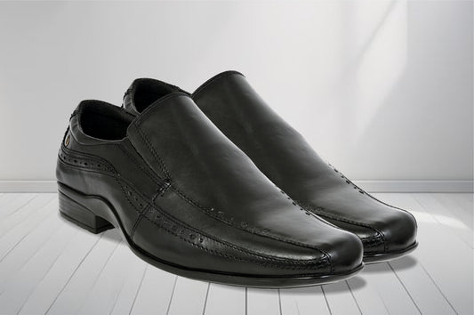 Black Leather Slip-On Shoes For Men's Formal Pair