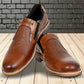 Tan Leather Textured Formal Slip-On Shoes