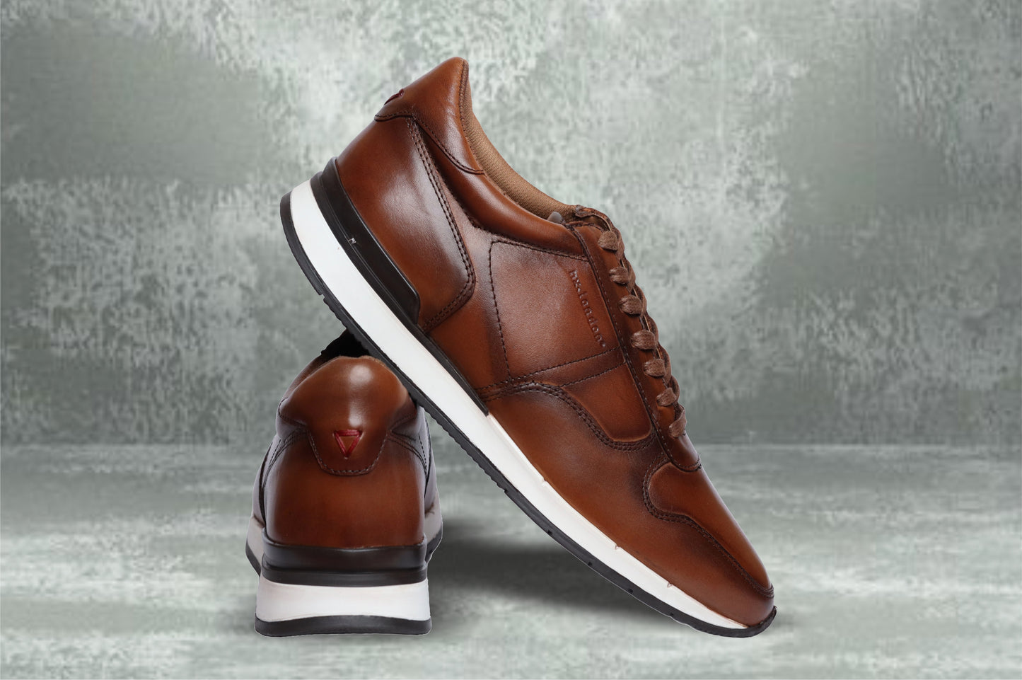 Dark Tan leather Lace-up Sneakers for Men
