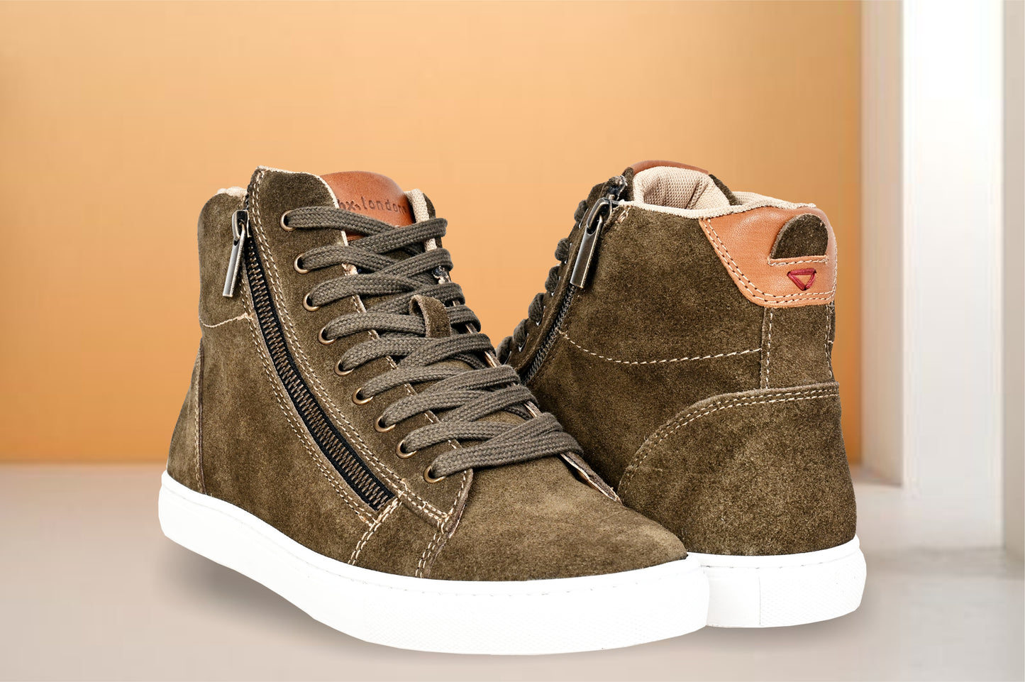 Olive Genuine Suede Leather Ankle Sneakers for Men