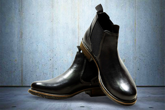 Black Genuine Leather Men's Chelsea Boots For Casual Wear