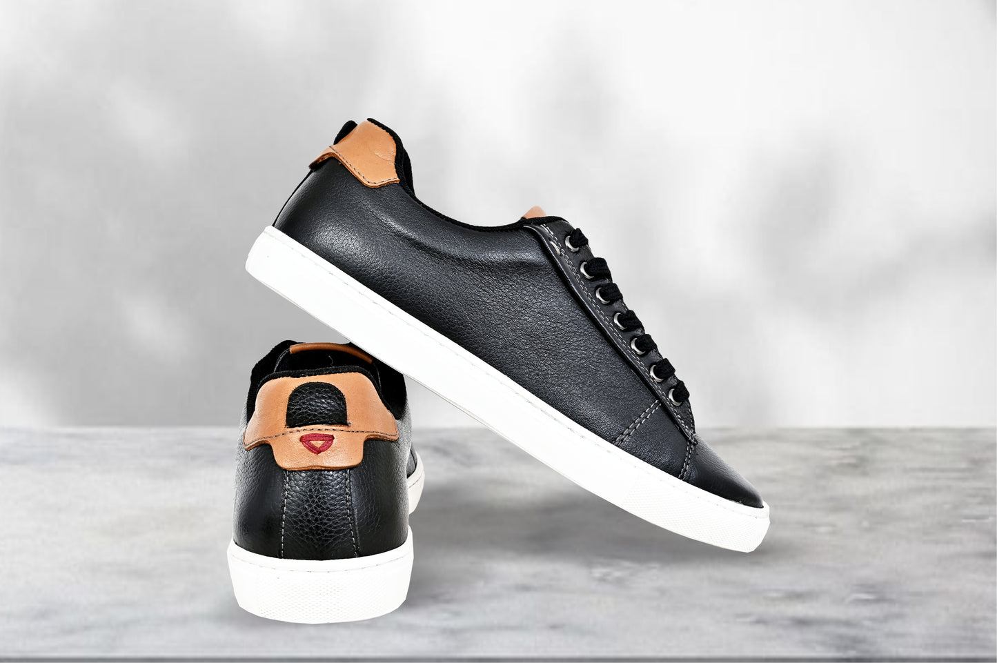 Black Genuine Leather Formal Lace-Up Sneakers For Men