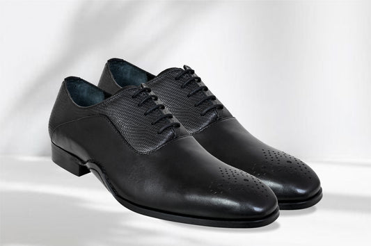 Black Genuine Leather Oxford Classic Formal Lace-Up Shoes For Men