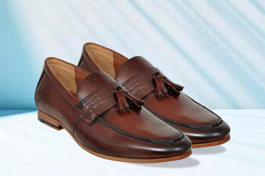 Brown Leather Formal Tassel Loafers