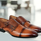 Tan Textured Leather Double Strap Formal Monk Shoes