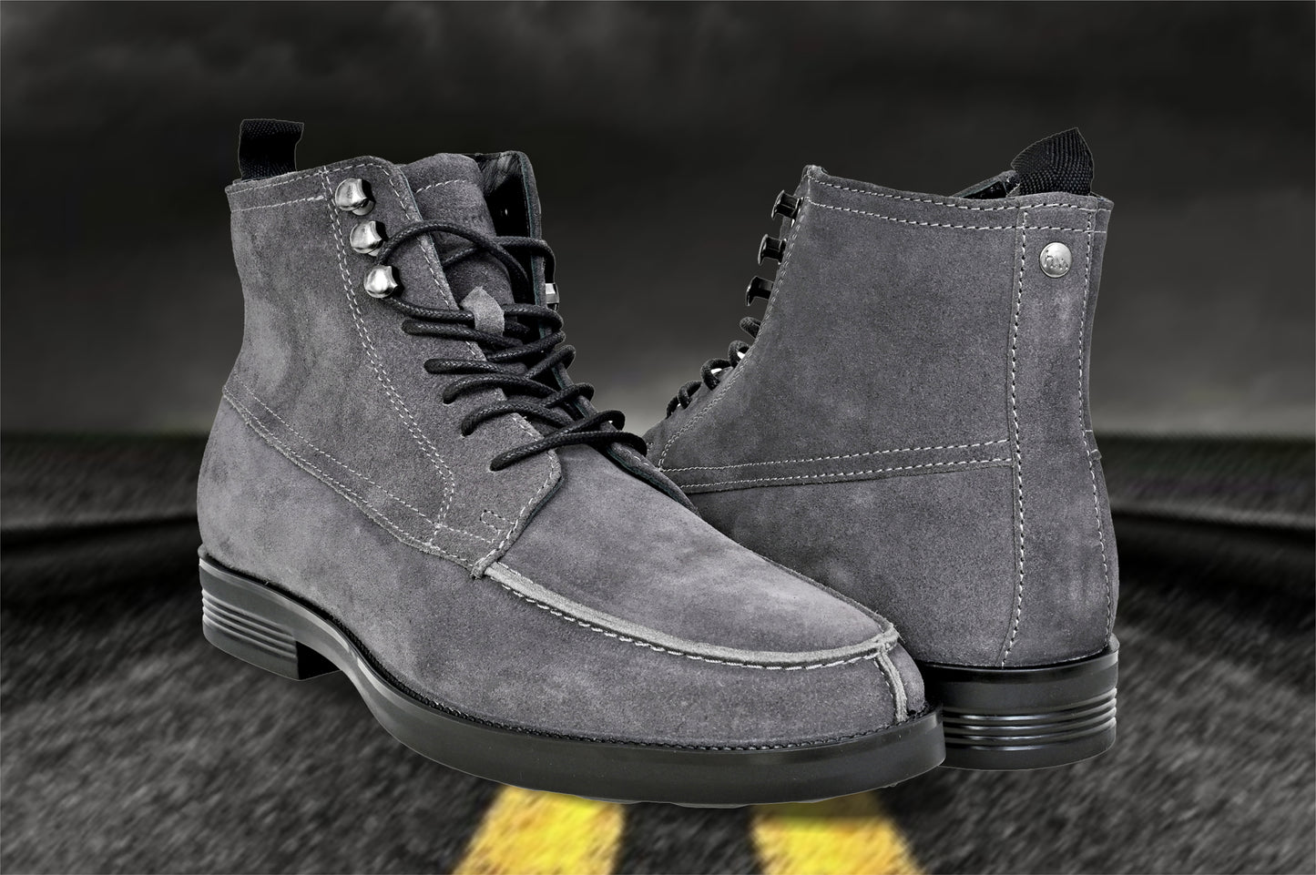 Grey Genuine Suede Leather Biker Boots For Men